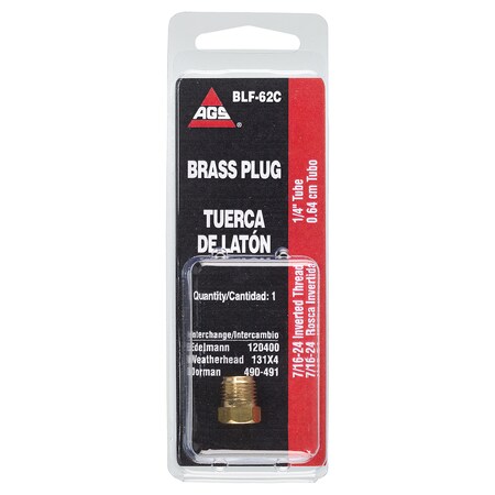 Ags Brass Plug, 1/4 Tube (7/16-24 Inverted), 1/card BLF-62C